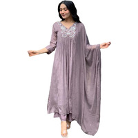 Gosriki Women's Rayon Blend A-Line Embroidered Kurta With Pant & Dupatta (Sharmi Lavender-Gs_M_Lavender_Medium)