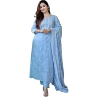 Royal Export Women's Viscose Floral Embroidered Straight Kurta Pant With Dupatta (Rx53_Sky Blue_S)
