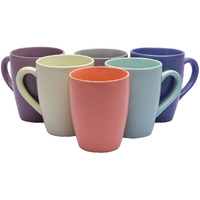 Anwaliya Fauna Tapered Ceramic Coffee Mugs, 250 Ml, Set Of 6, Pastel Assorted Color (Color May Vary)