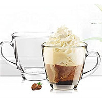 Kosh Crystal Clear Glass Cup Tea, Coffee, Milk, Cappuccino Mugs With Handles For Hot Jumbo Green Tea Cup, Soup Bowl Multi-Purpose Mug Set, 120Ml Transparent (Pack Of 2) (Square Cup)