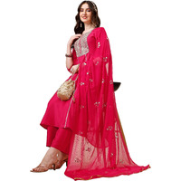 Ethnicjunction Women's Cotton Silk Eid Special Embroidered Kurta Palazzo And Dupatta Set | Eid Outfits For Women Pink