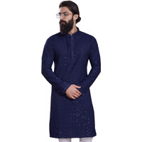 Divisive Men's Sequince Embroidered Cotton Blend Only Slim Fit Kurta (Dkrt223_L_Navy Blue)