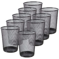 Goodwill Tech Open-Top Cylindrical Metal Mesh Recycling Dustbins- Waste Basket For Home/Office/Coffee Shop/Hotel Non-Toxic - Black (Set Of 9, Large (19L))