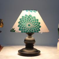 Tu Casa Urban Radiance Black Metal Table Lamp For Home Decoration, Bedroom, Living Room, Lounge, Office, Festival Gifting, Study Table (Dahlia Floral Print With Satin Shade) H - 10" / No Blub