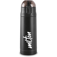 Milton New Crown 400 Thermosteel Bottle With One Touch Safety Lock, 350 Ml Water Bottles, 24 Hours Hot And Cold, Easy To Carry, Easy Grip, Rust Proof, Tea, Coffee, Office, Travel Bottle, Silver