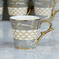 Femora Premium Ceramic Grey Gold Line Coffee & Tea Cup Set Of 4, 180 Ml, (Not Microwave Safe)