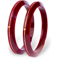 Hem Jewels By Ashok Jewellers 22Kt (916) Yellow Gold Pola Bangles/Gold Handmade Chudi/Wedding Chooda For Women With Purity Certificate (Set Of 2Pcs, 6Mm Broad) - Maroon (2.4 Aani)