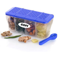 Gopi 4 Section Container For Vegetables,Dryfruits,Spices,Grocery,Pickles,And Multipurpose 4 In 1 Box For Kitchen & Storage Containers Airtight,Cereal 1800 Ml With 4 Spoons - Multi, Plastic (Blue)