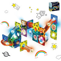 Magnetic Tiles, Yotym 49 Piece Light Magnetic Tiles Building Tile For Kids,3D Clear Educational Stem Toys, Marble Run Blocks Toys For Kids Ages 3+Year Old Boys Girls (Magnetic Marble Run Block Set)
