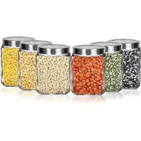 Vency Piramal Glass Cubical Square Transparent Glass Jars & Containers For Kitchen Pantry, Snacks, Masala, Jams, Pickles, Cookies, Dry Fruits, Coffee Beans Storage With Lid (600Ml, Set Of 6)