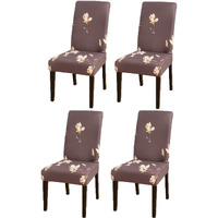 Styleys Floral Stretchable Elastic Dining Chair Cover Slipcovers (Set Of 4, Mangolia Flower Coffee, Slmc168),Polyester