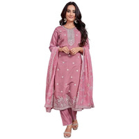 Royal Export Women's Chanderi Ethnic Motifs Embroidered Straight Kurta Pant With Dupatta (Rx154-Surbhipink-Skd_Mauve Pink_M)