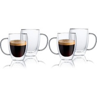 Zroy Enterprise Double Wall Glass 350Ml Set Of 4 Coffee Cups - Double Walled Glass Mugs For Hot & Cold Drinks Coffee Tea Milk Cappuchino Juice (4, 350Ml Cup)