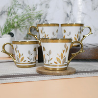 Femora Premium Golden Grass Lawn Print Ceramic Coffee & Tea Cup Set Of 4, 160 Ml