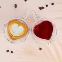 Zroy Enterprise Premium Classic Heart Shaped Pack Of 4Transparent Double Walled Insulated Glass Coffee Mugs Or Tea Cups With Unique Handle (Heart, 4) 250 Ml