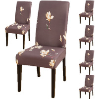 Styleys Polyester Floral Washable Elastic Dining Chair Cover Slipcovers (Set Of 6, Mangolia Flower Coffee, Slmc168)