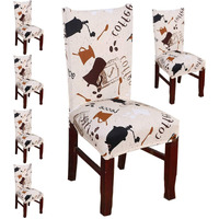 Styleys Polyester Elastic Chair Cover Stretchable Removable Dining Chair Covers (Sd 05, Coffee Cup Print, Pack Of 6)