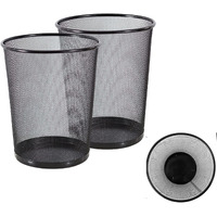 Goodwill Tech Open-Top Cylindrical Metal Mesh Recycling Dustbins- Waste Basket For Home/Office/Coffee Shop/Hotel Non-Toxic - Black (Set Of 2, Large (19L))
