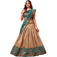 Zerico Women's Indian Traditional Kanjivaram Kanchipuram Silk Pure Zari Weaving Lehenga Choli And Havay Zari Work Dupatta With Blouse (All Unstitched) (Half Saree) (Cream)