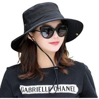Alexvyan Polyester Round Crown Hat Sun Visor Hats For Women Wide Brim Summer Cap For Girls Uv Protection Breathable Casual Beach Hat, Safari Hat Sun Protection Cap For Women Girl Men (Black), Large