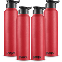 Pexpo Chromo Stainless Steel Sports/Fridge Sipper Water Bottle 1 Litre Crimson Red Pack Of 4 | Eco Friendly | Bpa Free | Water Bottle For Office, Gym, School, Yoga, Trekking, Men, Women And Kids