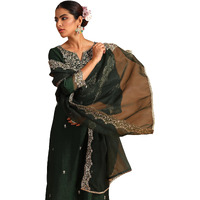 Indo Era Viscose Women's Green Embroidered Straight Kurta With Pant & Dupatta Set (Ieout9424_Small)