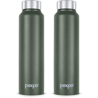 Pexpo Chromo Stainless Steel Sports/Fridge Water Bottle 1 Litre, Military Green Pack Of 2 | Eco Friendly | Bpa Free | Water Bottle For Office, Gym, School, Yoga, Trekking, Men, Women And Kids