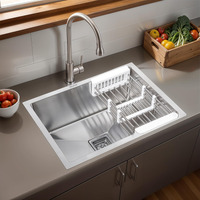 Ruhe Handmade Single Bowl Kitchen Sink 24 X 18 X 10 Inches | 304 Stainless Steel Handmade Kitchen Sink | With Brushed Matte Finish | Including Strainer-Basket/Sink Coupling/Waste Pipe