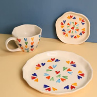 Weaving Homes Handcrafted Ceramic #Loveislove Coffee Mug, Snack & Dessert Plates - Set Of Three, Ceramic Mug & Plate, Serveware, Kitchenware, Coffee Cups, Ceramic Plates 220 Ml