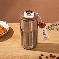 Jugte Coffee Mug Cup Digital Display, Thermos Flasks, 460 Ml, 316 Stainless Steel Travel Mug, Insulated Vacuum Thermal Mug, Leak-Proof Travel Mug With Lid For Coffee (Silver Brown)