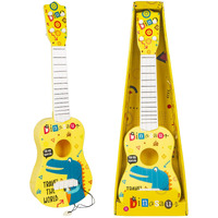 Wishkey Cartoon Dino Theme Guitar 4 Strings Acoustic Music Toys For Kids, Educational Toy Guitar For Beginners, Musical Instrument, Learning Musical Toy, Sound Toys, Yellow, 6+Years, 22"(Pack Of 1)