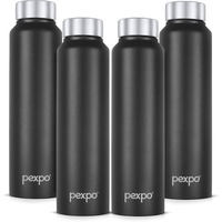 Pexpo Chromo Stainless Steel Sports/Fridge Water Bottle 1 Litre, Knight Black Pack Of 4 | Eco Friendly | Bpa Free | Water Bottle For Office, Gym, School, Yoga, Trekking, Men, Women And Kids