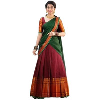 Zerico Women's Indian Traditional Kanjivaram Kanchipuram Silk Pure Zari Weaving Lehenga Choli And Havay Zari Work Dupatta With Blouse (All Unstitched) (Half Saree) (Marrroon-Green)