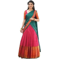 Zerico Women's Indian Traditional Kanjivaram Kanchipuram Silk Pure Zari Weaving Lehenga Choli And Havay Zari Work Dupatta With Blouse (All Unstitched) (Half Saree) (Rani-Rama)