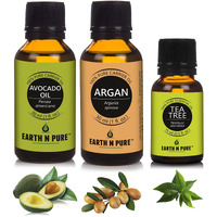Earth N Pure Argan Oil, Tea Tree Oil & Avocado Oil Pack Of 3 | Undiluted | 100% Natural & Therapeutic | For Aromatherapy | Mood Enhancers |Skin Care | Hair Care | Relaxation Etc. | 15/30 Ml Each