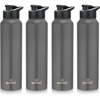 Speedex Stainless Steel Water Bottle 1 Ltr For Kids, Boys, Girls, 1 Litre Bottles For Gym, Sports, Fridge Use, School & Office - 1000Ml, Dark Grey Colour, Set Of 4, Sipper Cap