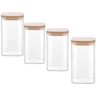 Femora Borosilicate Glass Jars With Wooded Lid| 1 Year Warranty| Multipurpose Airtight Storage Jar For Cookies, Snacks, Spices| Glass Jar 1000Ml| Set Of 4| Transparent Glass Jars For Kitchen Storage