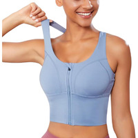 Glamoras Women Polyester Spandex High Impact Front Zip Sports Bra Longline Fitness Criss Cross Back Crop Tops Tank Gym Yoga Workout, Size: M-4Xl Sky Blue