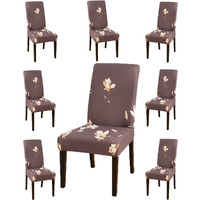 Styleys Polyester Floral Washable Elastic Dining Chair Cover Slipcovers (Set Of 8, Mangolia Flower Coffee, Slmc168)