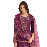 Indo Era Women's Wine Embroidered Silk Blend Straight Kurta Pant With Dupatta Set (Ieout7495_X-Large)