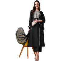 Ethnicjunction Women's Cotton Silk Eid Special Embroidered Kurta Palazzo And Dupatta Set | Eid Outfits For Women Black