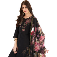Indo Era Women's Black Embroidered Silk Blend Straight Kurta Pant With Dupatta Set (Ieout7491_Xx-Large)