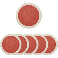 Encasa Xo Dining Table Mats Set Of 6 | Cotton Round Placemat - 33 Cm Diameter | Coral & Off White | Handmade Rib Style