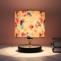 Tu Casa Black Metal Table Lamp For Home Decoration, Bedroom, Living Room, Lounge, Office, Festival Gifting, Study Table (Flower Print With Satin Shade) H - 9" / No Blub