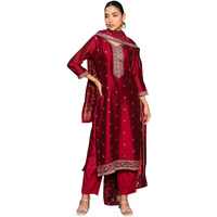 Indo Era Women's Embroidered Silk Blend Calf Length Straight Kurta & Pant With Dupatta Suit Set (Kh9Mr6132_Large)