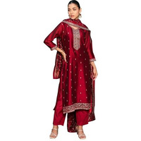 Indo Era Women's Embroidered Silk Blend Calf Length Straight Kurta & Pant With Dupatta Set (Kh9Mr6132_Xx-Large)