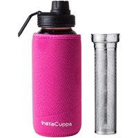 Instacuppa Borosilicate Glass Water Bottle 1000 Ml With Full Length Stainless Steel Infuser, Fruit Infused Detox Recipes Ebook, Time Markings, Sports Sipper Lid, Removable Neoprene Sleeve,Pink