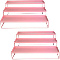 Go Hooked Metal Standing Rack 3-Tier Countertop Organizer | Spices Organizer | Bathroom Essentials | Vanity Storage | Decorative Use | Cosmetic Makeup Storage (Pink) Pack Of 2