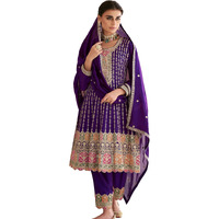 Miss Ethnik Women's Purple Color Chinon Readymade Embroidered Designer Kurta Patiyala Palazzo Set With Embroidered Dupatta (Me-1139-Purple-4Xl)