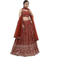 Zeel Clothing Women's Sequins Zari Embroidered Georgette Semi-Stitched Lehenga Choli With Dupatta (404-Red-Wedding-Bridal-Latest-New; Free Size) (Red)